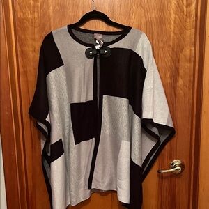 Chico's Black and White Poncho with Clasp